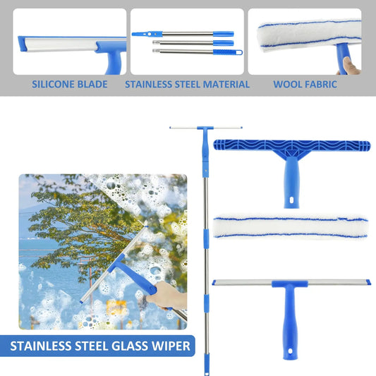 Professional Floor Window Squeegee Window Cleaner with Silicone Squeegee and Microfibre Brush for Home Windows Automatic